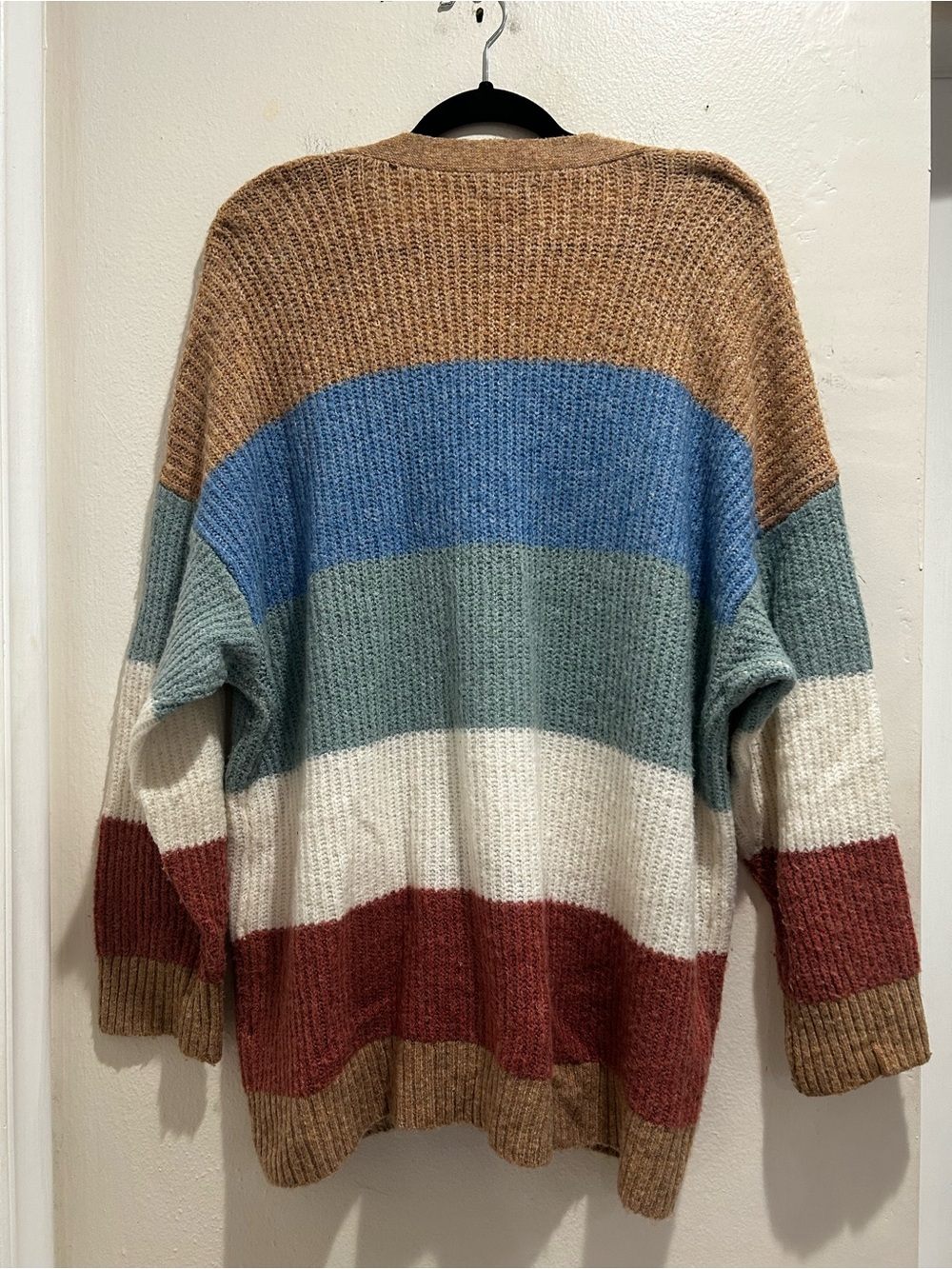 America Eagle  cozy Multi Stripe Button-Front Cardigan Sweater - Neutral & BlueX - Picture 3 of 7